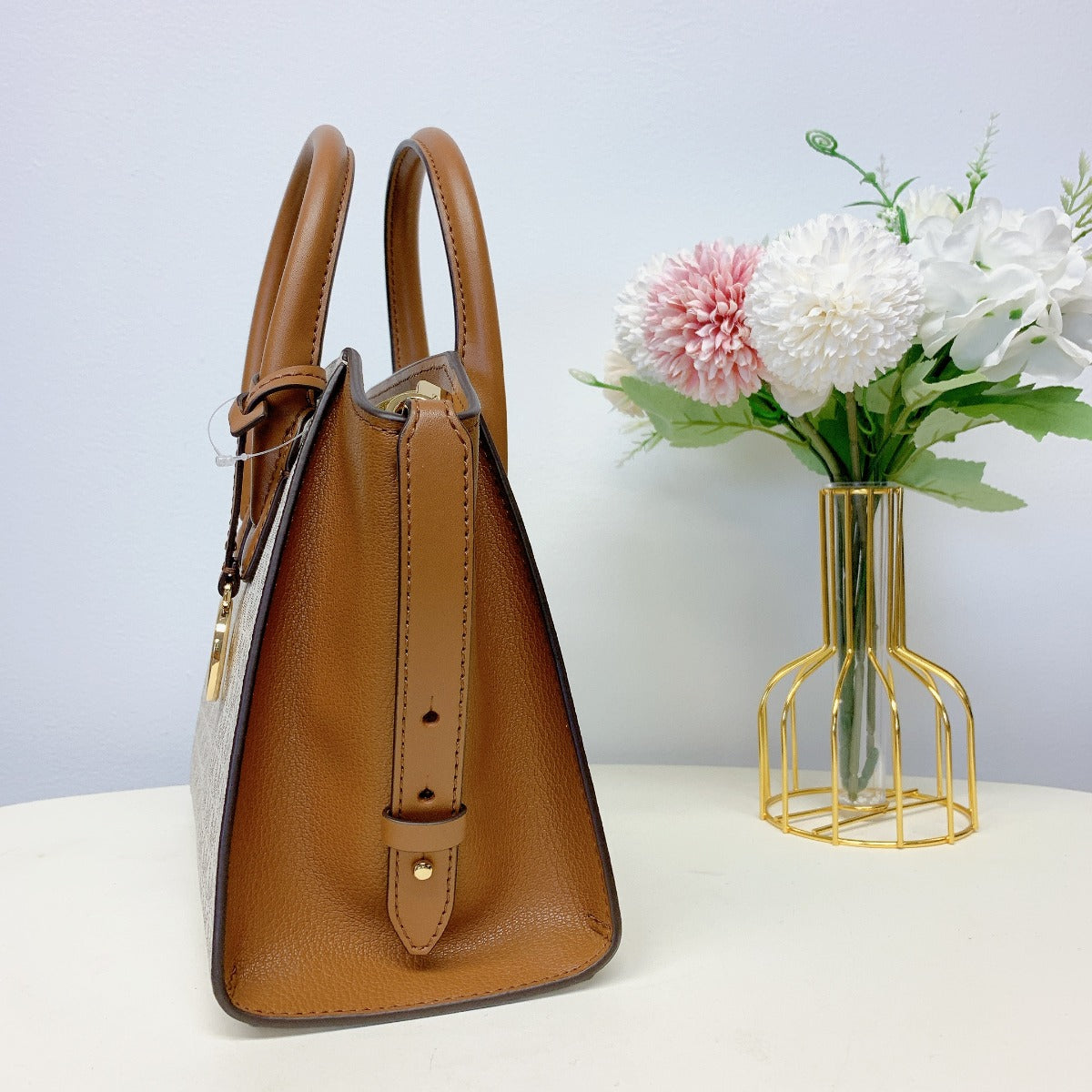 MICHAEL KORS 35F1G4VM2B AVRIL SMALL LOGO TOP-ZIP SATCHEL IN VANILLA MICHAEL KORS 35F1G4VM2B AVRIL SMALL LOGO TOP-ZIP SATCHEL IN VANILLA